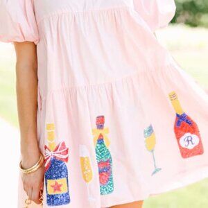 Fantastic Fawn Pink Mini Dress with Colorful Bottle Print